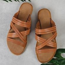 Shein Criss Cross Strappy Band Slide Sandal Tan