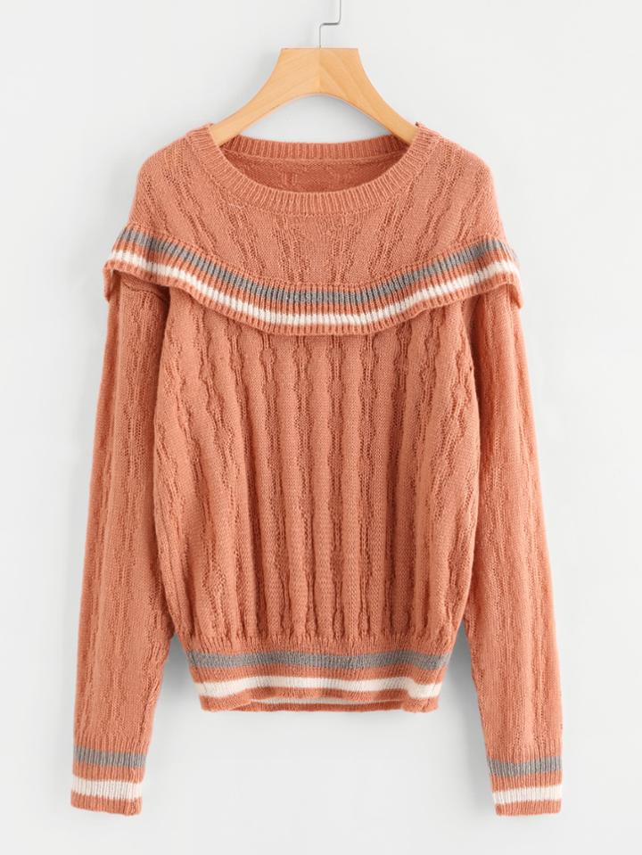 Shein Striped Ruffle Trim Textured Jumper