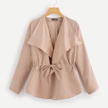 Shein Plus Waterfall Collar Drawstring Waist Coat