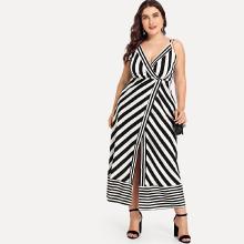 Shein Plus V Neckline Striped Split Dress
