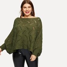 Shein Plus Dolman Sleeve Eyelet Sweater