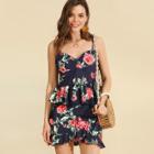 Shein Floral Print Ruffle Hem Cami Top & Overlap Skirt Set