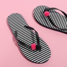 Shein Pom Pom Detail Striped Flip Flops