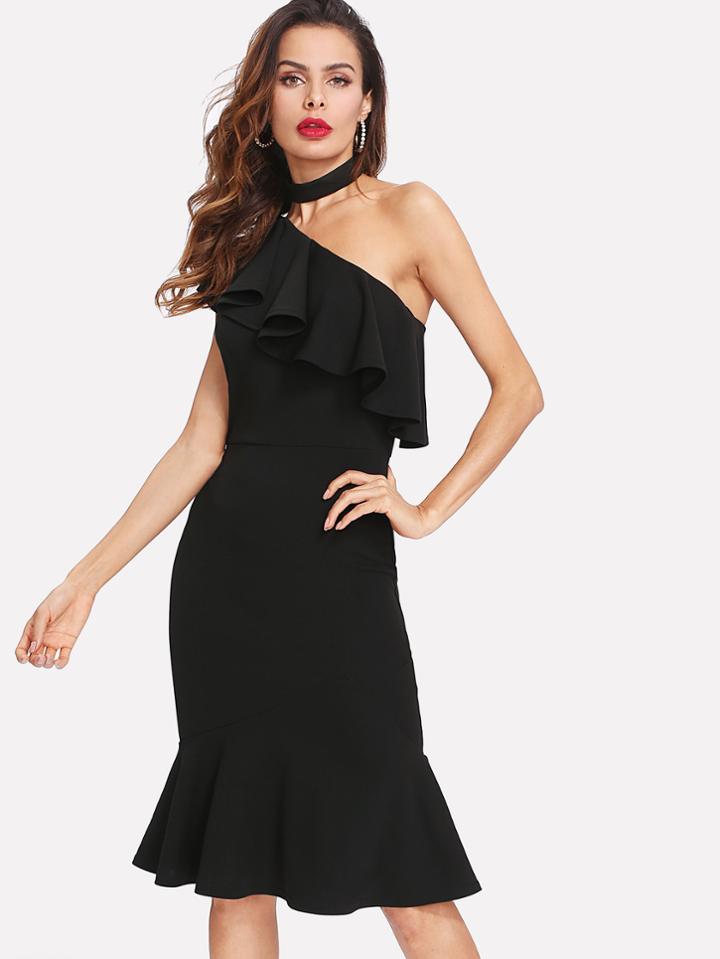 Shein Ruffle One Shoulder And Hem Dress