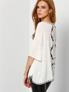 Shein White Elbow Sleeve Lace Crochet Hollow Top
