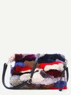Shein Color Block Cross Striped Rabbit Fur Shoulder Bag
