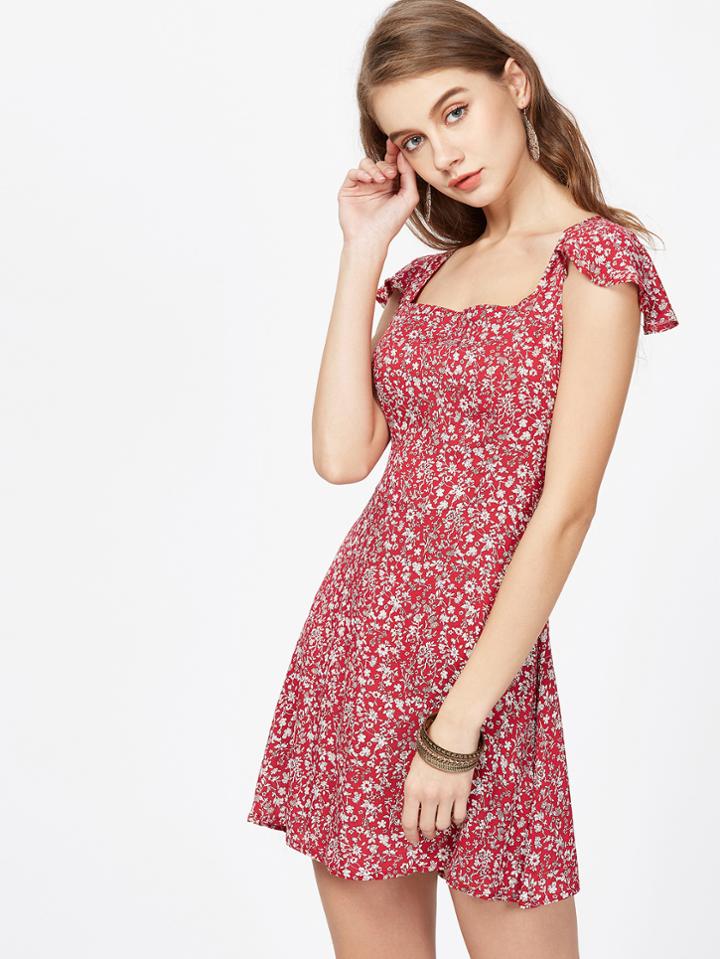 Shein Calico Print Cross Tie Back Dress