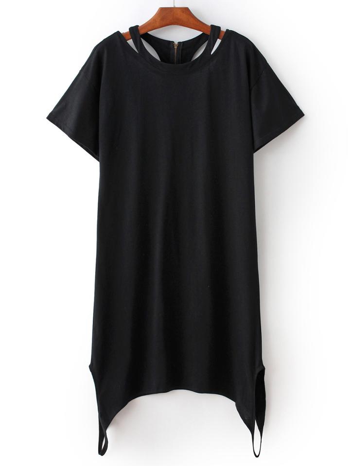 Shein Black Round Neck Zipper Back Dress