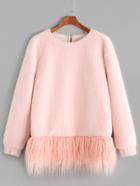Shein Pink Faux Fur Trim Fluffy Fleece Sweatshirt