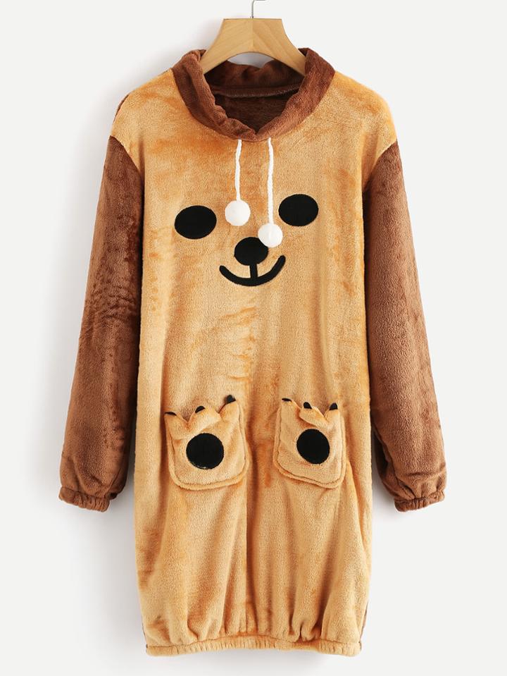 Shein Bear Print Pocket Front Pajama Dress