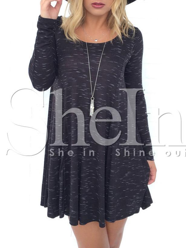 Shein Grey Scoop Neck Print T-shirt Dress