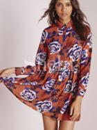 Shein Multicolor Long Sleeve Lapel Floral Dress