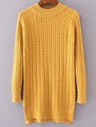 Shein Yellow Cable Knit Raglan Sleeve Dip Hem Long Sweater