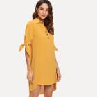 Shein Knot Cuff Button Half Placket Dress