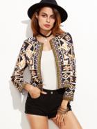 Shein Multicolor Geo Print Blazer With Embroidered Tape Detail