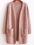 Shein Brown Diamond Pattern Ribbed Longline Sweater Coat