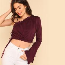 Shein One Shoulder Frill Detail Drawstring Top
