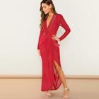 Shein Stitched Neckline Draped Wrap Dress