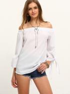 Shein White Off The Shoulder Cuff Bow Blouse