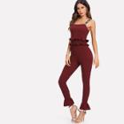 Shein Letter Print Strap Frill Layered Tailored Jumpsuit