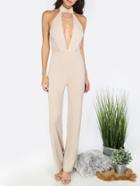 Shein Apricot Halter Cutout Backless Jumpsuit