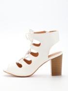 Shein Lace-up Block Heel Sandals - White