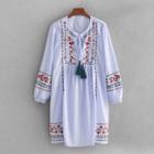 Shein Tassel Tie Embroidered Babydoll Dress