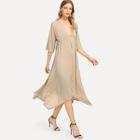 Shein Deep V Neck Asymmetric Hem Dress
