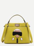 Shein Yellow Cartoon Patch Pu Handbag With Strap