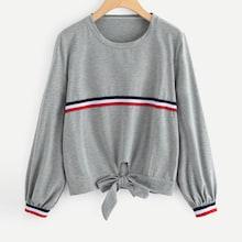 Shein Plus Knot Front Stripe Jumper