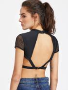 Shein Open Back Strappy Fishnet Super Crop Tee