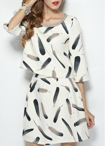 Rosewe Vogue Three Quarter Sleeve Tops And Printed Skirt