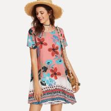 Shein Geo & Flower Print Swing Dress
