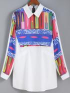 Shein Multicolor Lapel Floral Loose Blouse
