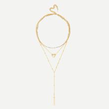 Shein Heart & Bar Pendant Chain Layered Necklace