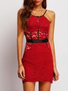 Shein Red Spaghetti Strap Lace Skinny Dress