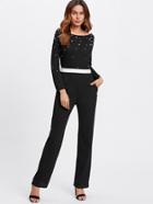 Shein Pearl Beading Contrast Waist Tailored Jumpsuit