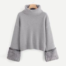 Shein Turtle Neck Faux Fur Cuff Sweater
