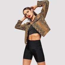 Shein Button & Pocket Front Snake Skin Collar Jacket