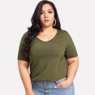 Shein Plus V Neck Solid Tee