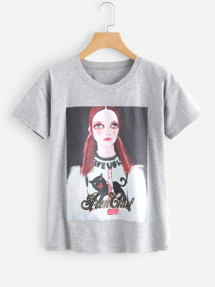 Shein Figure Patch Marled Tee