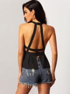 Shein Halter Open Back Peplum Hem Camis Top