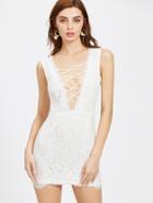 Shein Criss Cross Front Double V Sleeveless Lace Dress