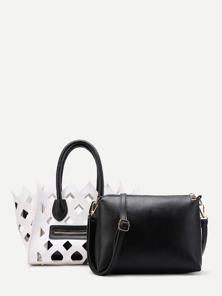 Shein Two Tone Hollow Out Pu Combination Bag 2pcs