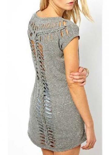Rosewe Grey Hollow Design Round Neck Summer T Shirt