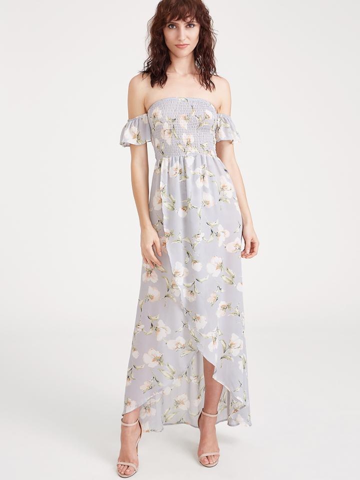 Shein Bardot Split Front Strappy Back Floral Dress