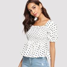 Shein Polka Dot Pleated Blouse