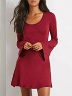 Shein Wine Red Bell Sleeve Trapeze Dress