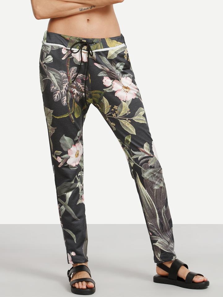 Shein Multicolor Print Pocket Tie Waist Pants