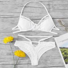 Shein Eyelash Trim Cutout Halter Lingerie Set